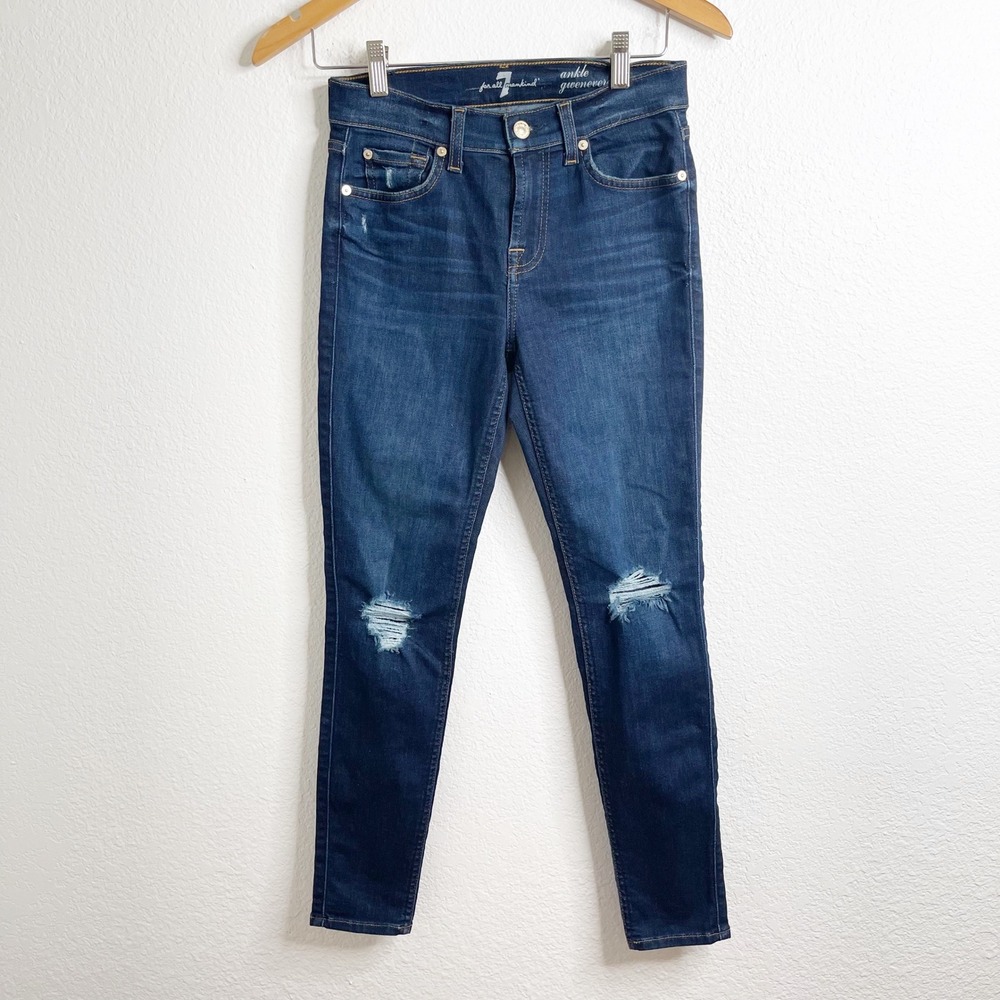 7 For All‎ Mankind Ankle Gwenevere Dark Wash Distressed Skinny Jeans Size 26